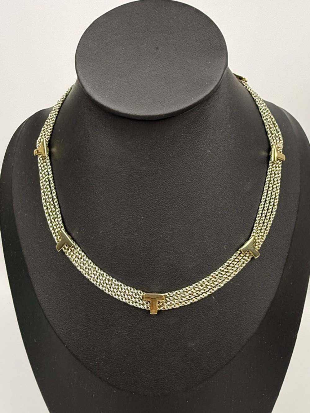 Tiffany & Co. Gold-Tone Braided Chain Necklace with T Accent Bars